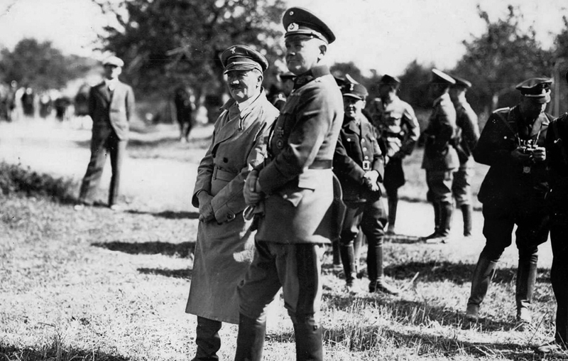 Adolf Hitler with Werner von Blomberg at the 5. Reichswehrdivision manoeuvers in Feldstetten near Ulm